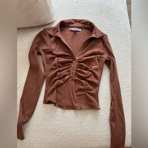 Urban Outfitters Brown Ruched Blouse